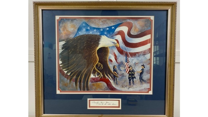 Framed D. Morgan patriotic eagle artwork, featured item in this auction