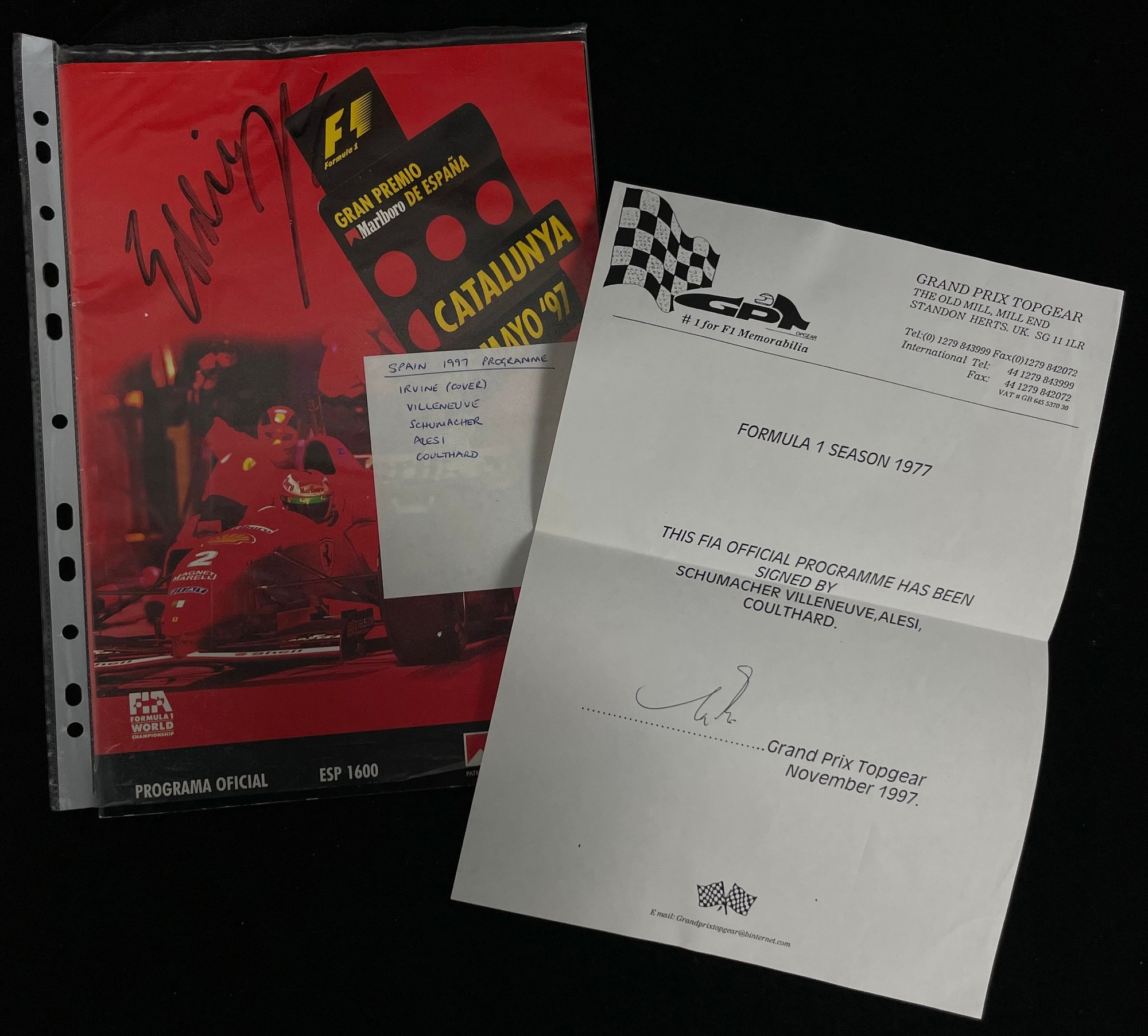 Signed Formula 1 race programs and letter