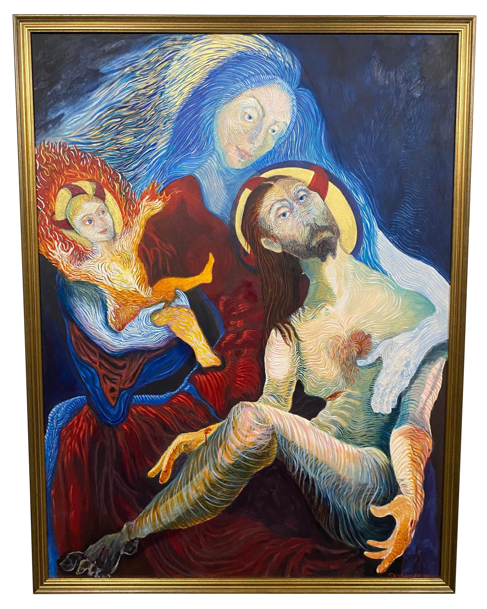 Figurative painting in gold frame
