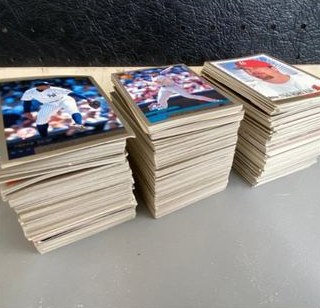 Stacks of baseball cards