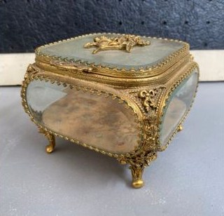 Glass and brass jewelry box
